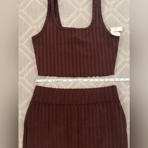 Aerie Offline Groove midi skirt & tank brown rib knit matching set Large NWT - Picture 8 of 16
